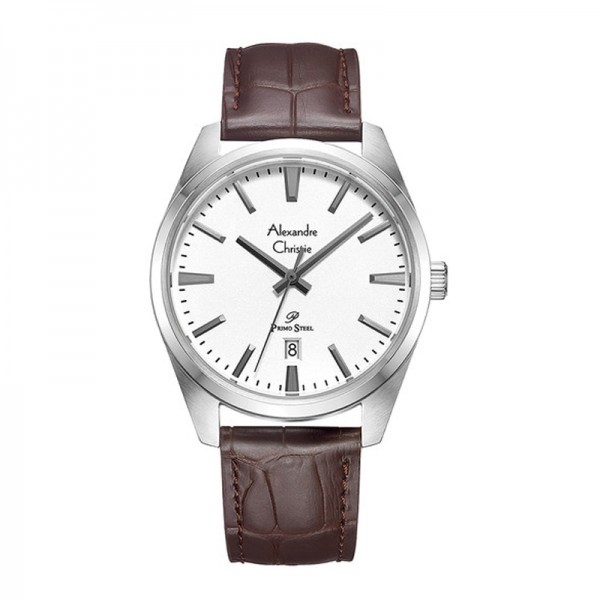 Alexandre Christie AC 1035 Silver White Brown Leather Man MDLSSSLBO